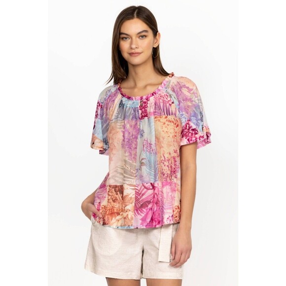 Johnny Was ESME Floral Patchwork Peasant Floral Blouse Womens Top SIZE XS Boho - Picture 1 of 13